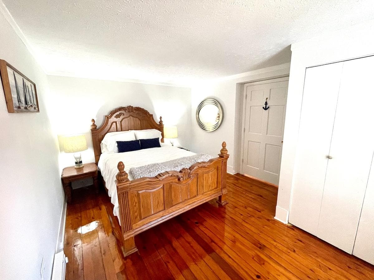 Beautiful Master bedroom. Has its own closet, HDTV, and Amazon fire stick!
